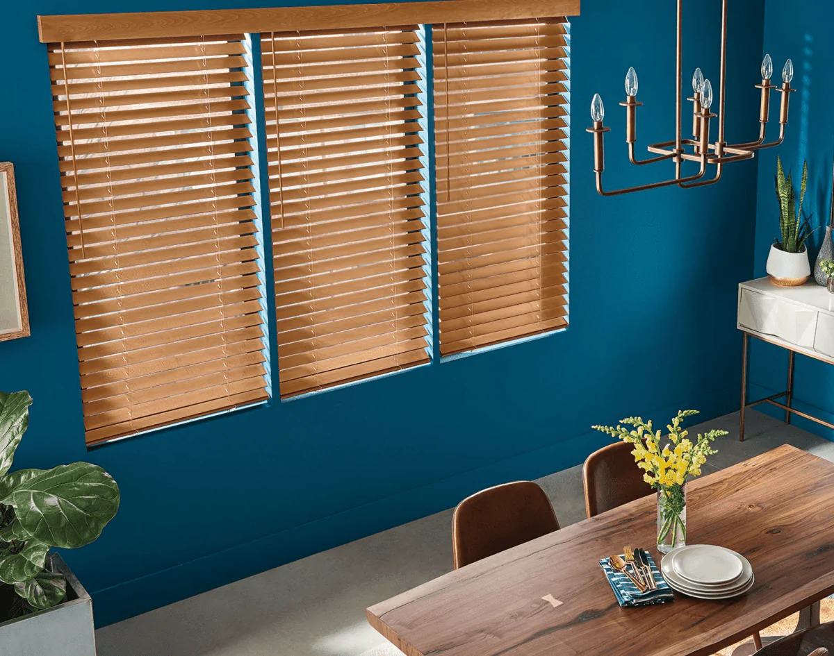 Custom Natural Stained Real Wood Blinds in Richmond Hill